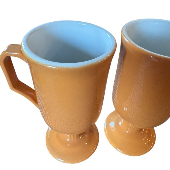 Vtg MCM Shenango China Pedestal Footed Mugs Set Of 2 Orange Irish Coffee Tea - Picture 7 of 12